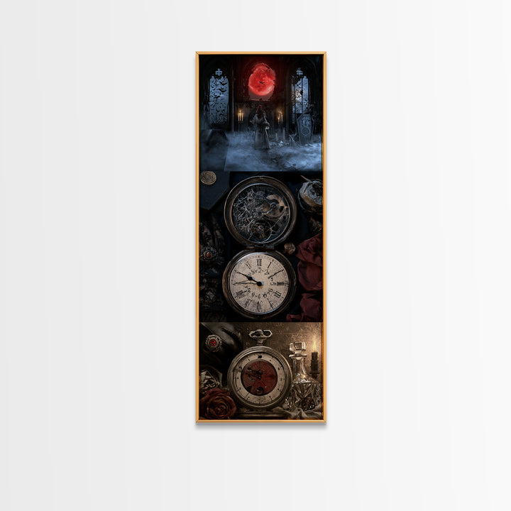 The Cursed Pocket Watch, Victorian Gothic Art, Tall Narrow Wall Art, Framed Canvas Print, Gothic Wall Decor, Halloween Portrait Art