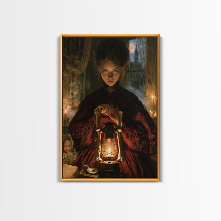 The Bone-Handled Lantern, Antique Gothic Portrait, Vertical Wall Art, Canvas Print, Gothic Wall Decor, Halloween Portrait Art