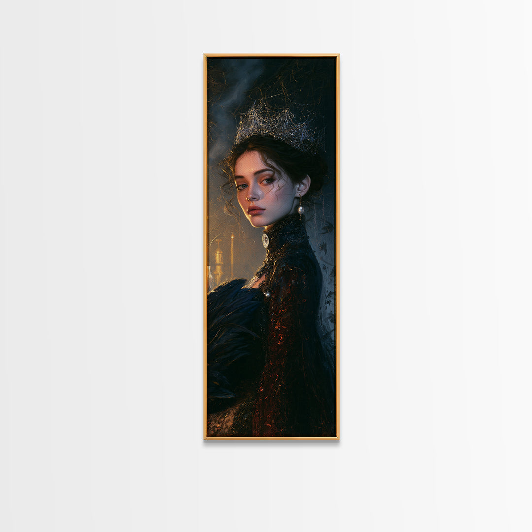 The Spiderweb Crown, Antique Gothic Portrait, Tall Narrow Wall Art, Canvas Print, Gothic Wall Decor, Halloween Portrait Art