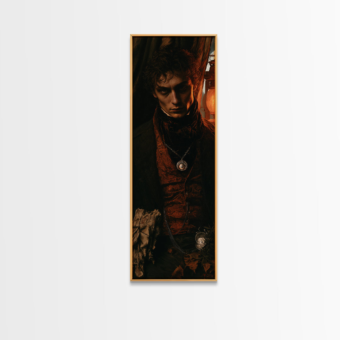 The Moonstone Amulet, Antique Gothic Portrait, Tall Narrow Wall Art, Canvas Print, Gothic Wall Decor, Halloween Portrait Art