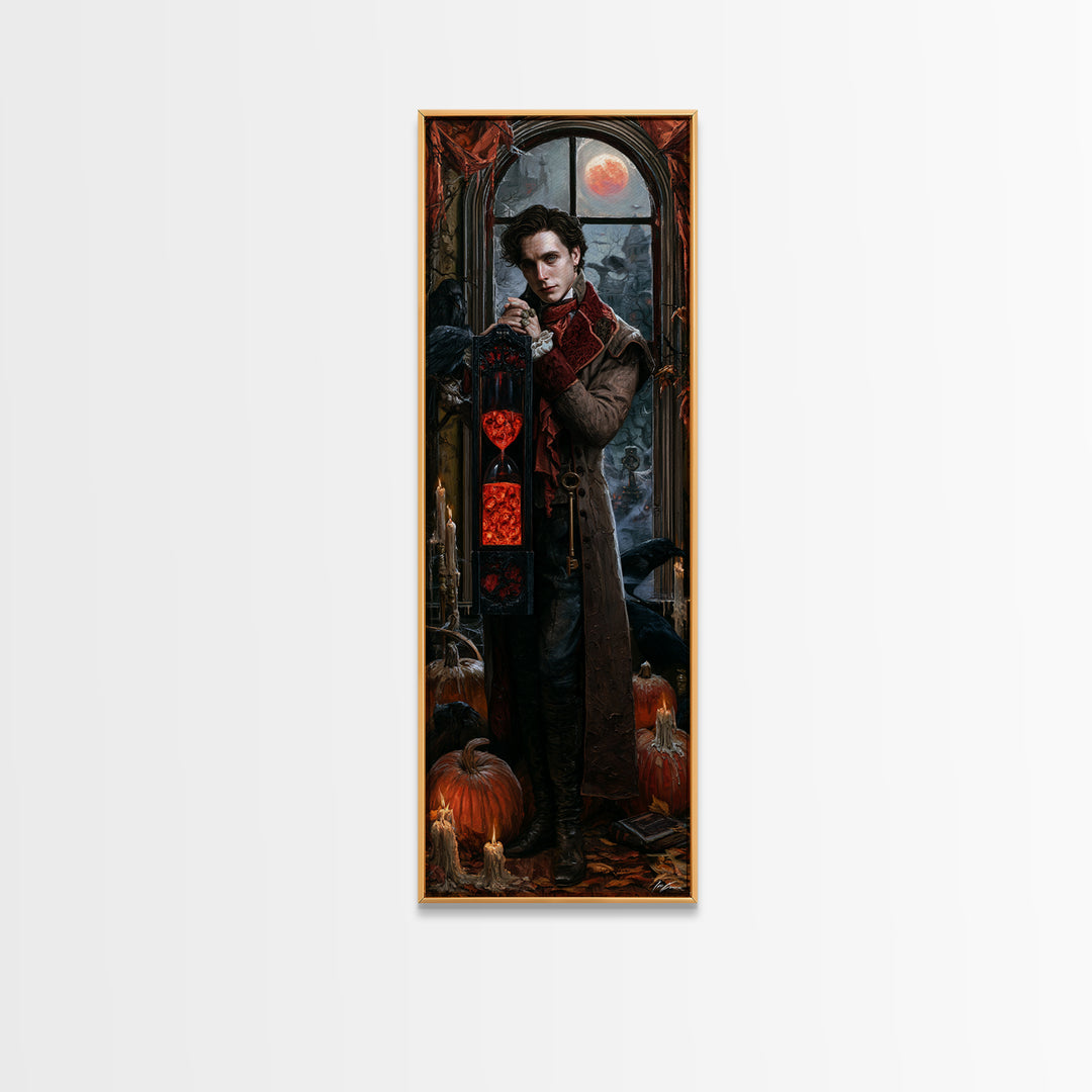 The Crimson Hourglass, Victorian Horror Portrait, Tall Narrow Wall Art, Canvas Print, Gothic Wall Decor, Halloween Portrait Art