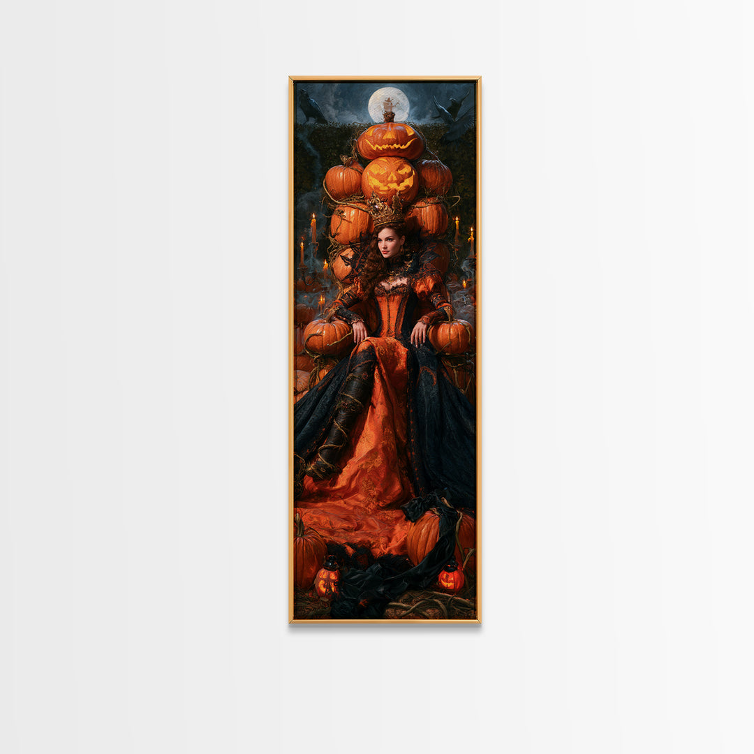 The Jack-O'-Lantern Throne, Macabre Victorian Decor, Tall Narrow Wall Art, Framed Canvas Print, Gothic Wall Decor, Halloween Portrait Art