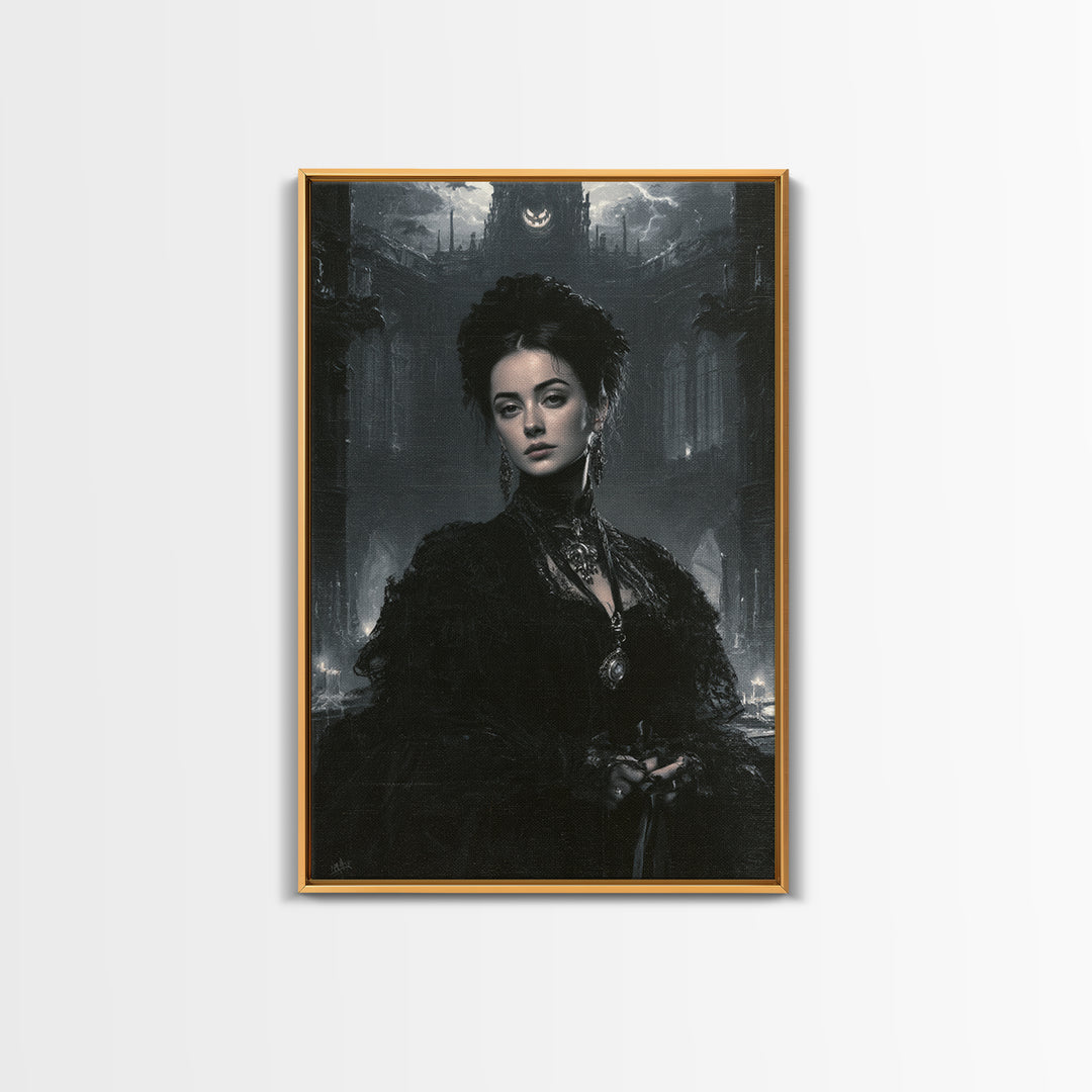 Monochrome Gothic Halloween, Macabre Victorian Decor, Vertical Wall Art, Canvas Print, Gothic Wall Decor, Halloween Portrait Art