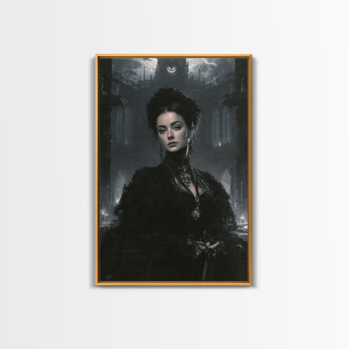 Monochrome Gothic Halloween, Macabre Victorian Decor, Vertical Wall Art, Canvas Print, Gothic Wall Decor, Halloween Portrait Art