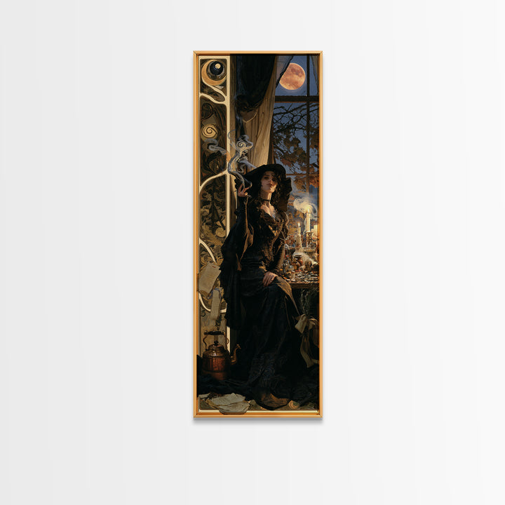 Art Nouveau Witchcraft, Dark Academia Wall Art, Tall Narrow Wall Art, Canvas Print, Gothic Wall Decor, Halloween Portrait Art