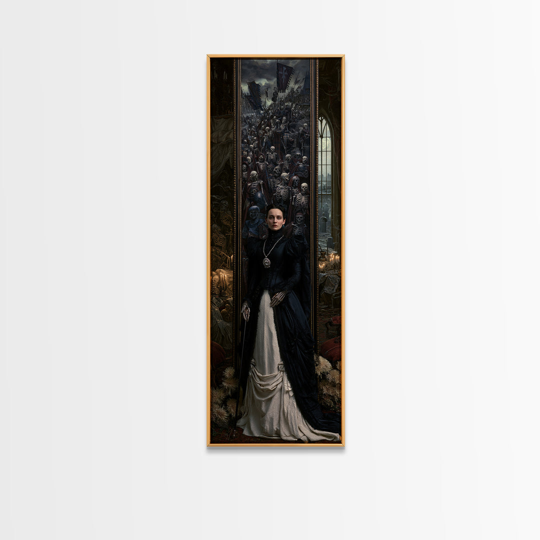 Medieval Danse Macabre, Macabre Victorian Decor, Tall Narrow Wall Art, Canvas Print, Gothic Wall Decor, Halloween Portrait Art
