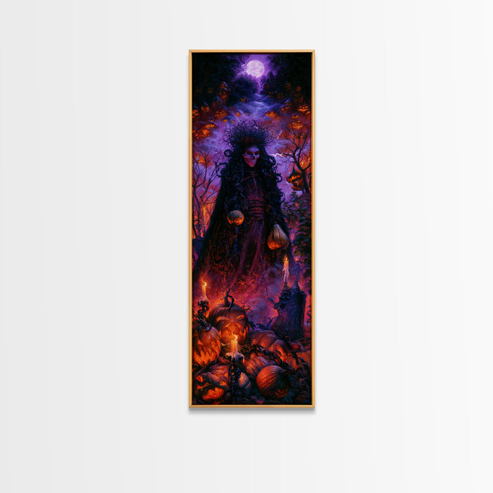 1980s Neon Horror, Antique Gothic Portrait, Tall Narrow Wall Art, Framed Canvas Print, Gothic Wall Decor, Halloween Portrait Art