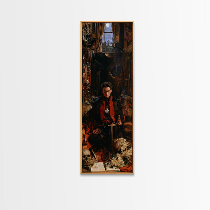 Dark Academia Halloween, Dark Academia Wall Art, Tall Narrow Wall Art, Canvas Print, Gothic Wall Decor, Halloween Portrait Art
