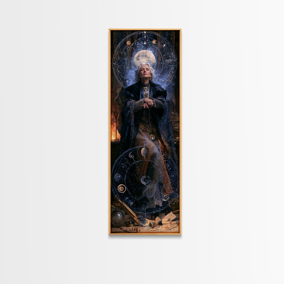 Celestial Witchcraft, Victorian Horror Portrait, Tall Narrow Wall Art, Canvas Print, Gothic Wall Decor, Halloween Portrait Art