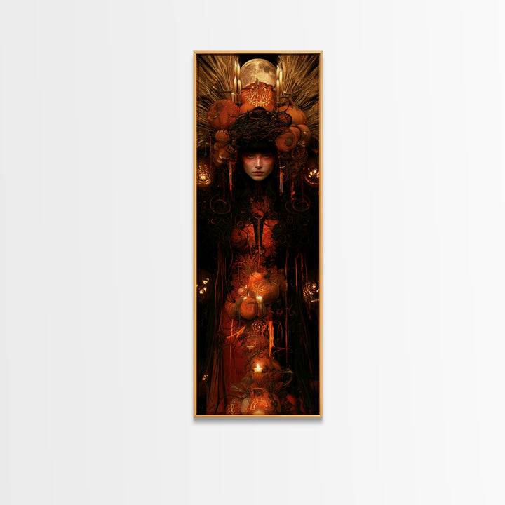Occult Harvest Festival, Victorian Horror Portrait, Tall Narrow Wall Art, Canvas Print, Gothic Wall Decor, Halloween Portrait Art