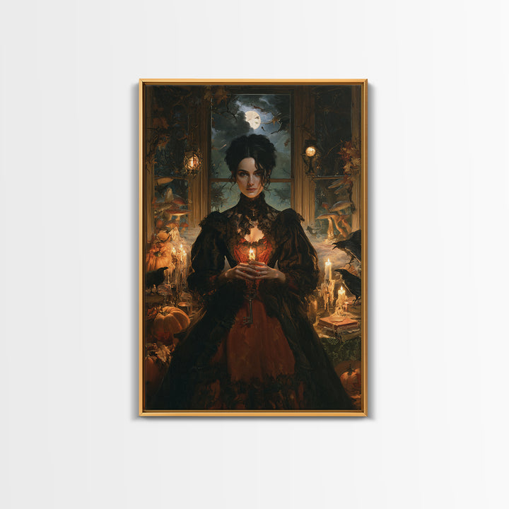 Enchanted Woodland Halloween, Victorian Gothic Art, Vertical Wall Art, Framed Canvas Print, Gothic Wall Decor, Halloween Portrait Art