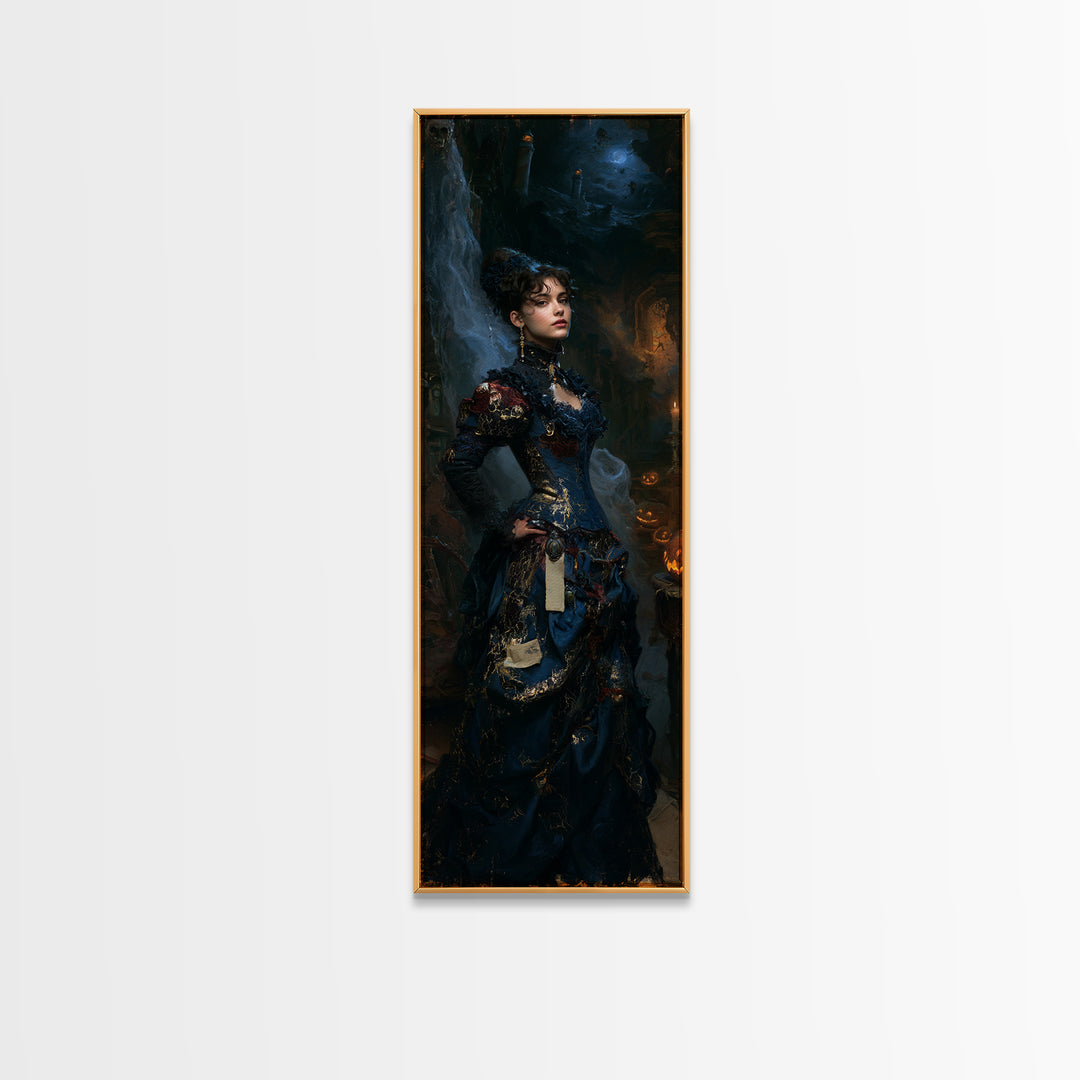 Haunted Seaside Halloween, Macabre Victorian Decor, Tall Narrow Wall Art, Framed Canvas Print, Gothic Wall Decor, Halloween Portrait Art