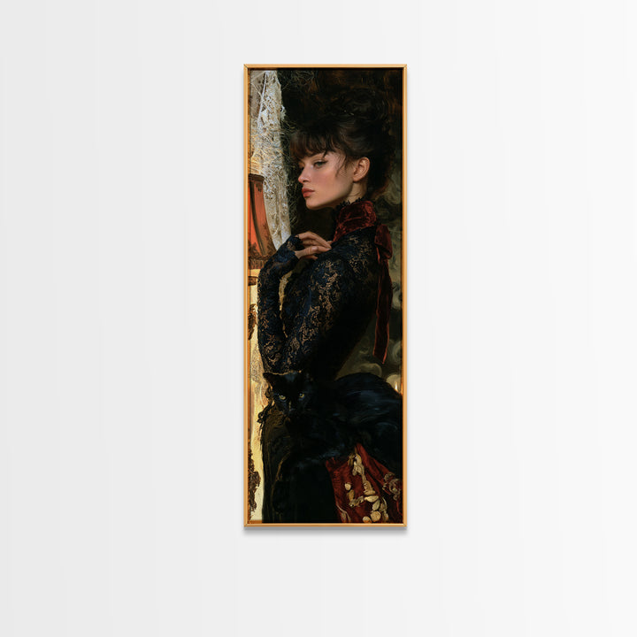 Black Lace And Cobwebs, Dark Academia Wall Art, Tall Narrow Wall Art, Framed Canvas Print, Gothic Wall Decor, Halloween Portrait Art