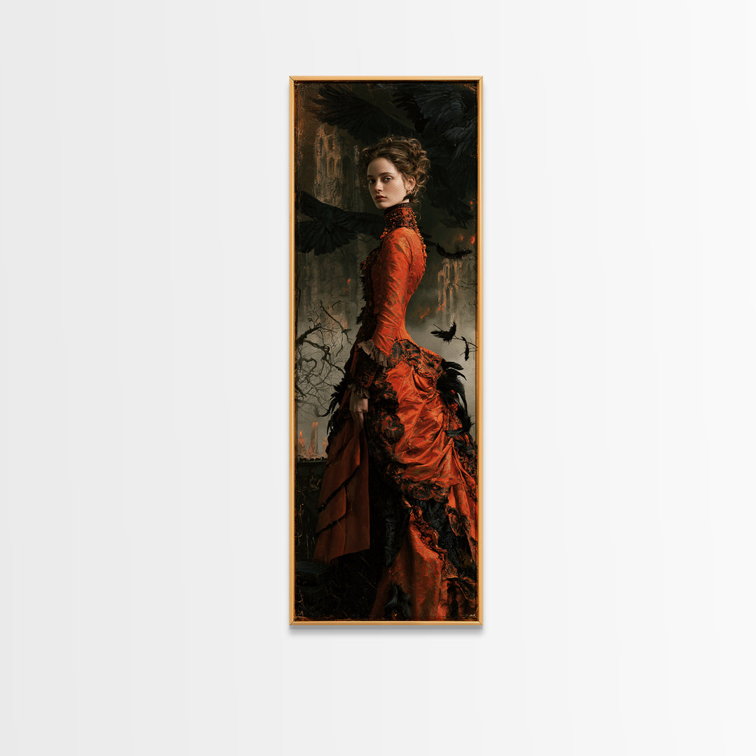 Ravens And Ruins, Victorian Gothic Art, Tall Narrow Wall Art, Canvas Print, Gothic Wall Decor, Halloween Portrait Art, Spooky Wall Decor