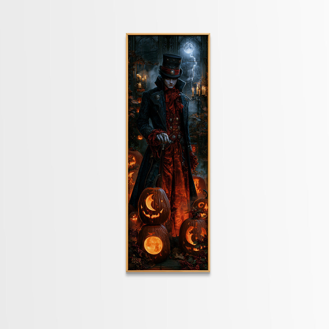 Pumpkins And Moon Phases, Dark Academia Wall Art, Tall Narrow Wall Art, Framed Canvas Print, Gothic Wall Decor, Halloween Portrait Art