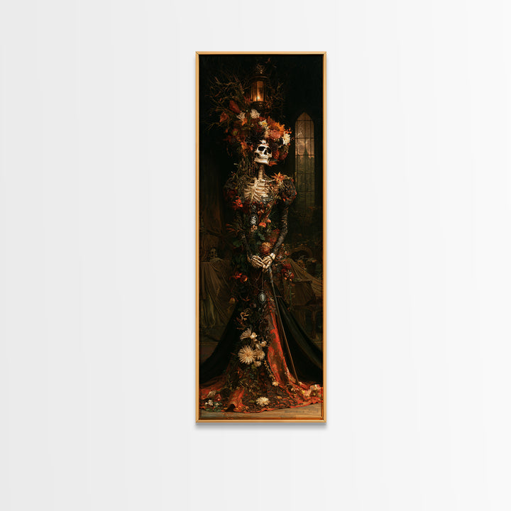 Skeletal Botanicals, Antique Gothic Portrait, Tall Narrow Wall Art, Canvas Print, Gothic Wall Decor, Halloween Portrait Art