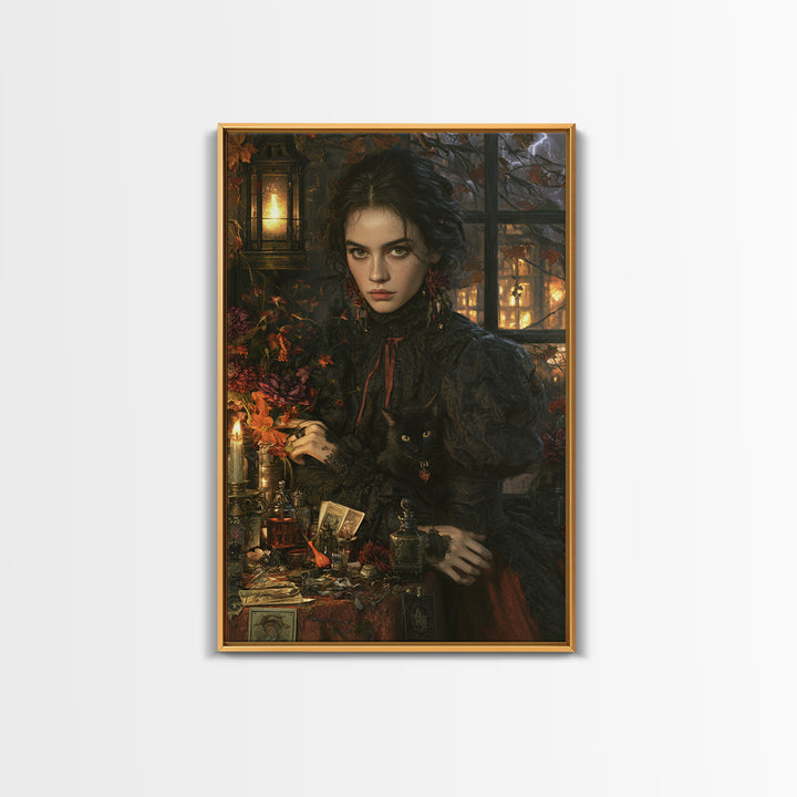 The Poison Garden, Antique Gothic Portrait, Vertical Wall Art, Framed Canvas Print, Gothic Wall Decor, Halloween Portrait Art