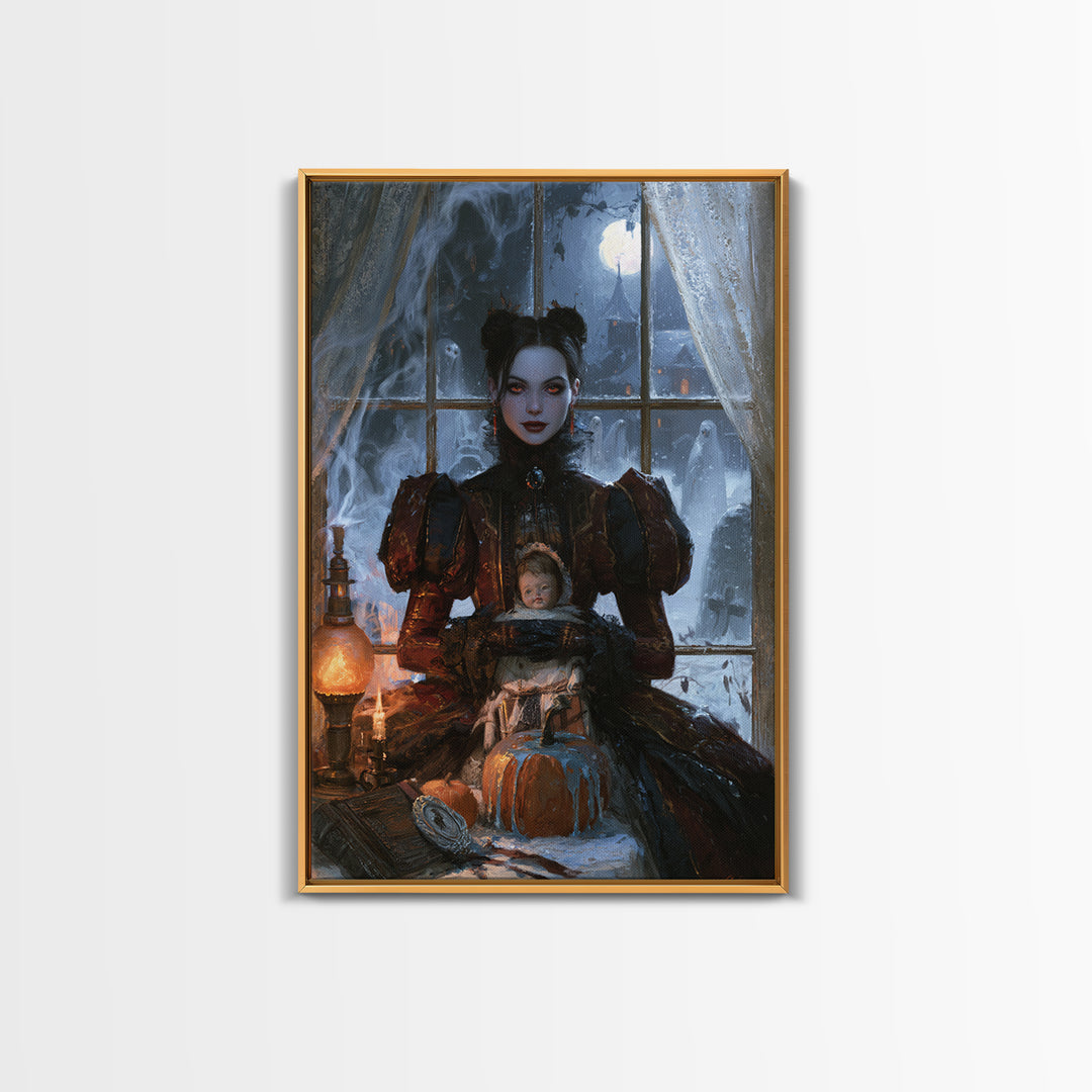 Frozen Halloween, Antique Gothic Portrait, Vertical Wall Art, Canvas Print, Gothic Wall Decor, Halloween Portrait Art, Dark Fantasy Art