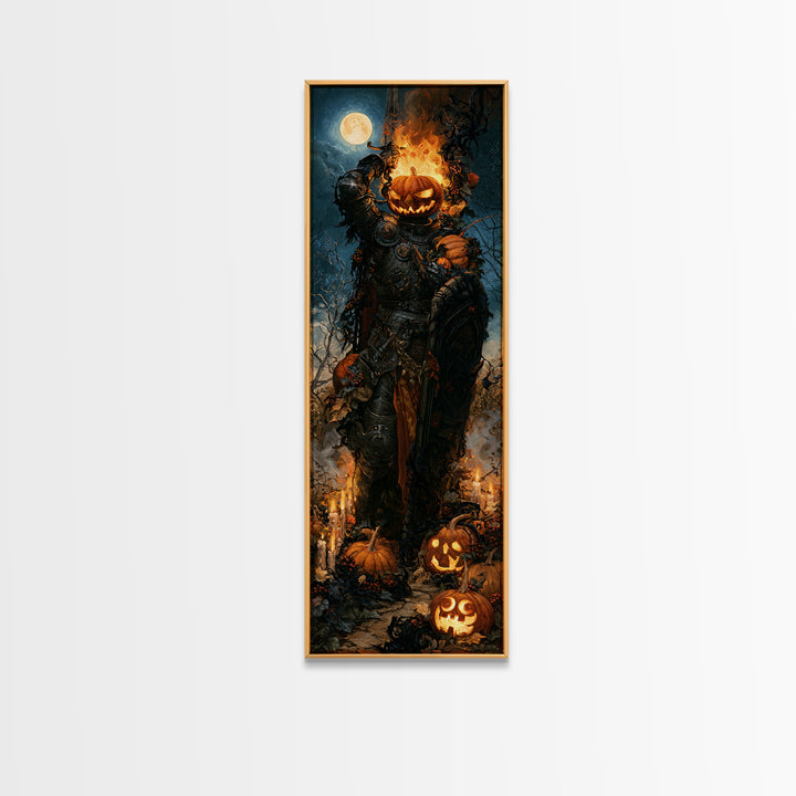 The Pumpkin Paladin, Victorian Gothic Art, Tall Narrow Wall Art, Framed Canvas Print, Gothic Wall Decor, Halloween Portrait Art