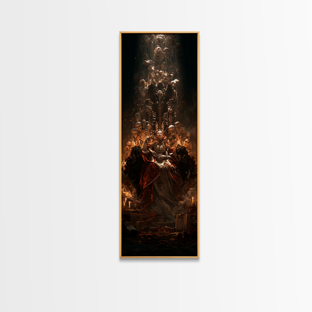 The Necromancer Queen, Macabre Victorian Decor, Tall Narrow Wall Art, Framed Canvas Print, Gothic Wall Decor, Halloween Portrait Art