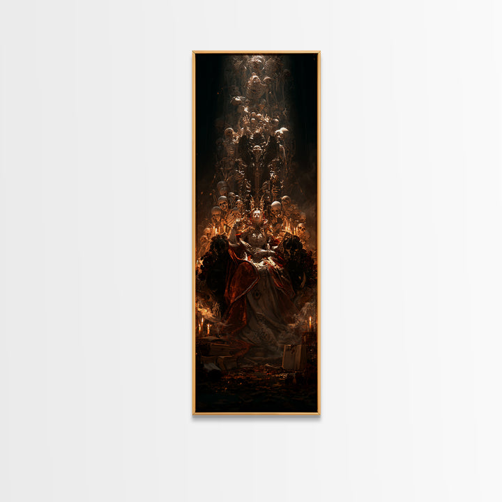 The Necromancer Queen, Macabre Victorian Decor, Tall Narrow Wall Art, Framed Canvas Print, Gothic Wall Decor, Halloween Portrait Art