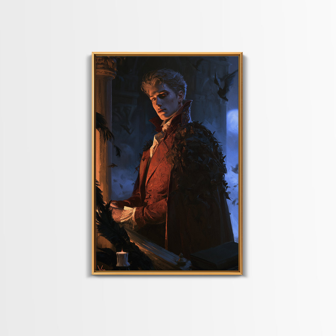 The Bat Prince, Victorian Gothic Art, Vertical Wall Art, Framed Canvas Print, Gothic Wall Decor, Halloween Portrait Art, Dark Fantasy Art
