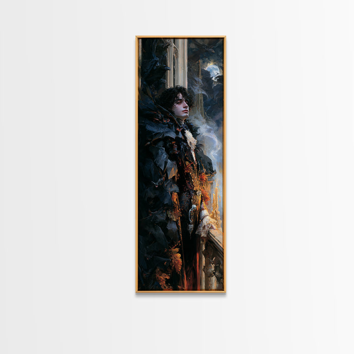 The Bat Prince, Antique Gothic Portrait, Tall Narrow Wall Art, Canvas Print, Gothic Wall Decor, Halloween Portrait Art, Macabre Wall Art