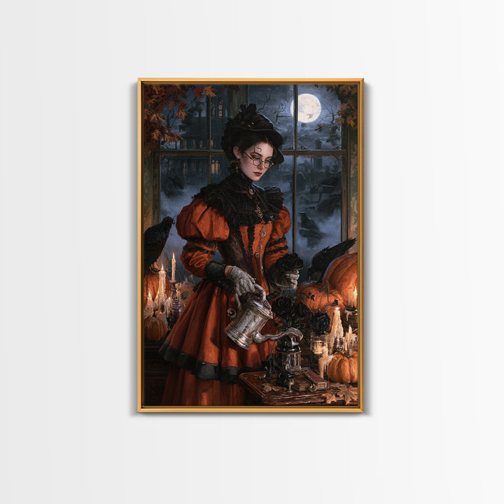 The Graveyard Gardener, Victorian Gothic Art, Vertical Wall Art, Framed Canvas Print, Gothic Wall Decor, Halloween Portrait Art