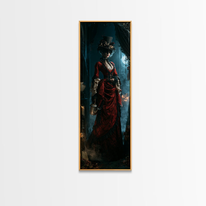 The Graveyard Gardener, Antique Gothic Portrait, Tall Narrow Wall Art, Canvas Print, Gothic Wall Decor, Halloween Portrait Art