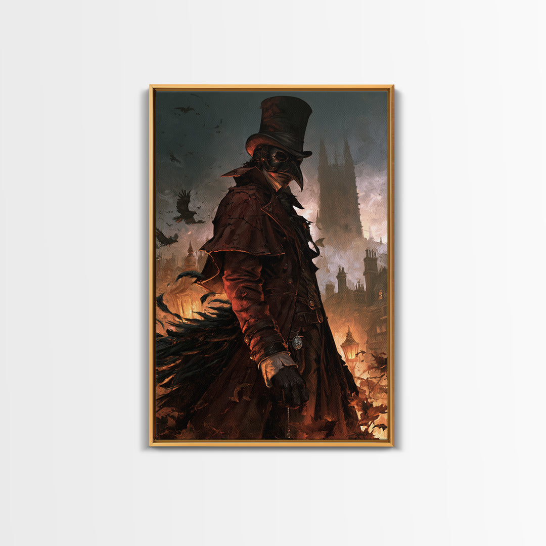 The Crow-Masked Assassin, Antique Gothic Portrait, Vertical Wall Art, Canvas Print, Gothic Wall Decor, Halloween Portrait Art