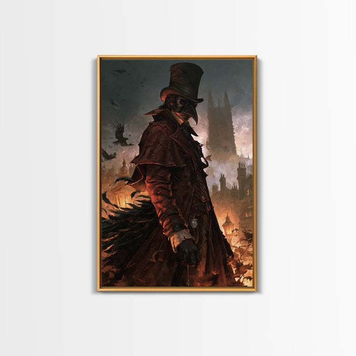 The Crow-Masked Assassin, Antique Gothic Portrait, Vertical Wall Art, Canvas Print, Gothic Wall Decor, Halloween Portrait Art