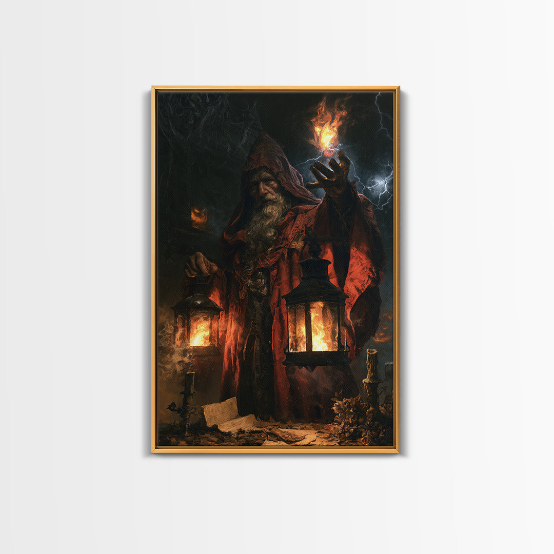 The Lantern Mage, Macabre Victorian Decor, Vertical Wall Art, Framed Canvas Print, Gothic Wall Decor, Halloween Portrait Art