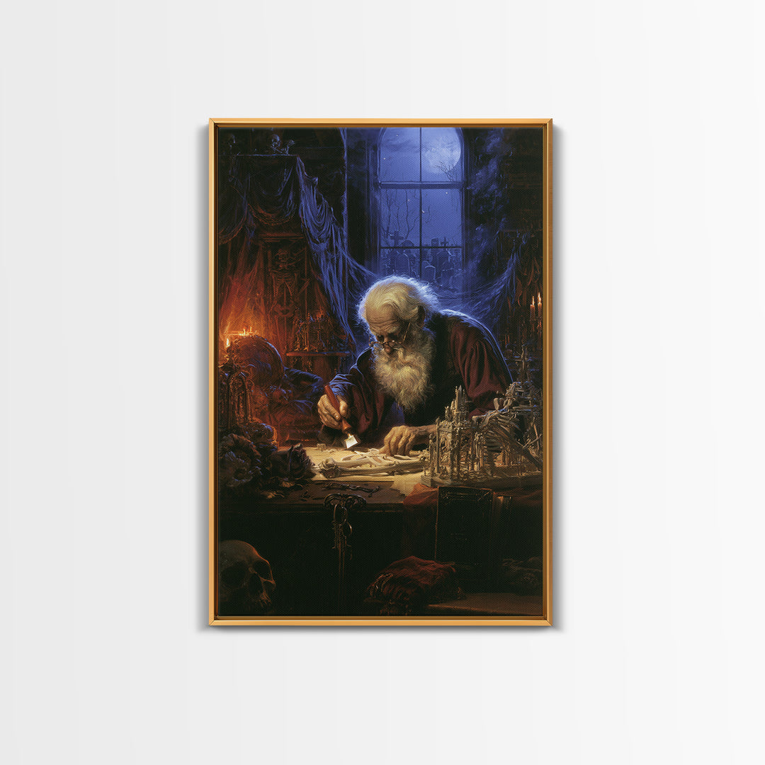The Bone Sculptor, Antique Gothic Portrait, Vertical Wall Art, Canvas Print, Gothic Wall Decor, Halloween Portrait Art, Macabre Wall Art