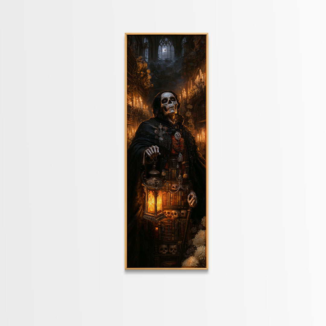 The Crypt Librarian, Victorian Horror Portrait, Tall Narrow Wall Art, Canvas Print, Gothic Wall Decor, Halloween Portrait Art