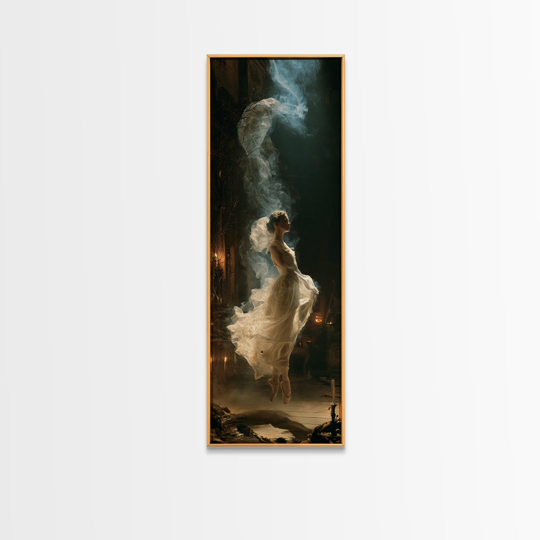 The Phantom Ballerina, Victorian Gothic Art, Tall Narrow Wall Art, Framed Canvas Print, Gothic Wall Decor, Halloween Portrait Art