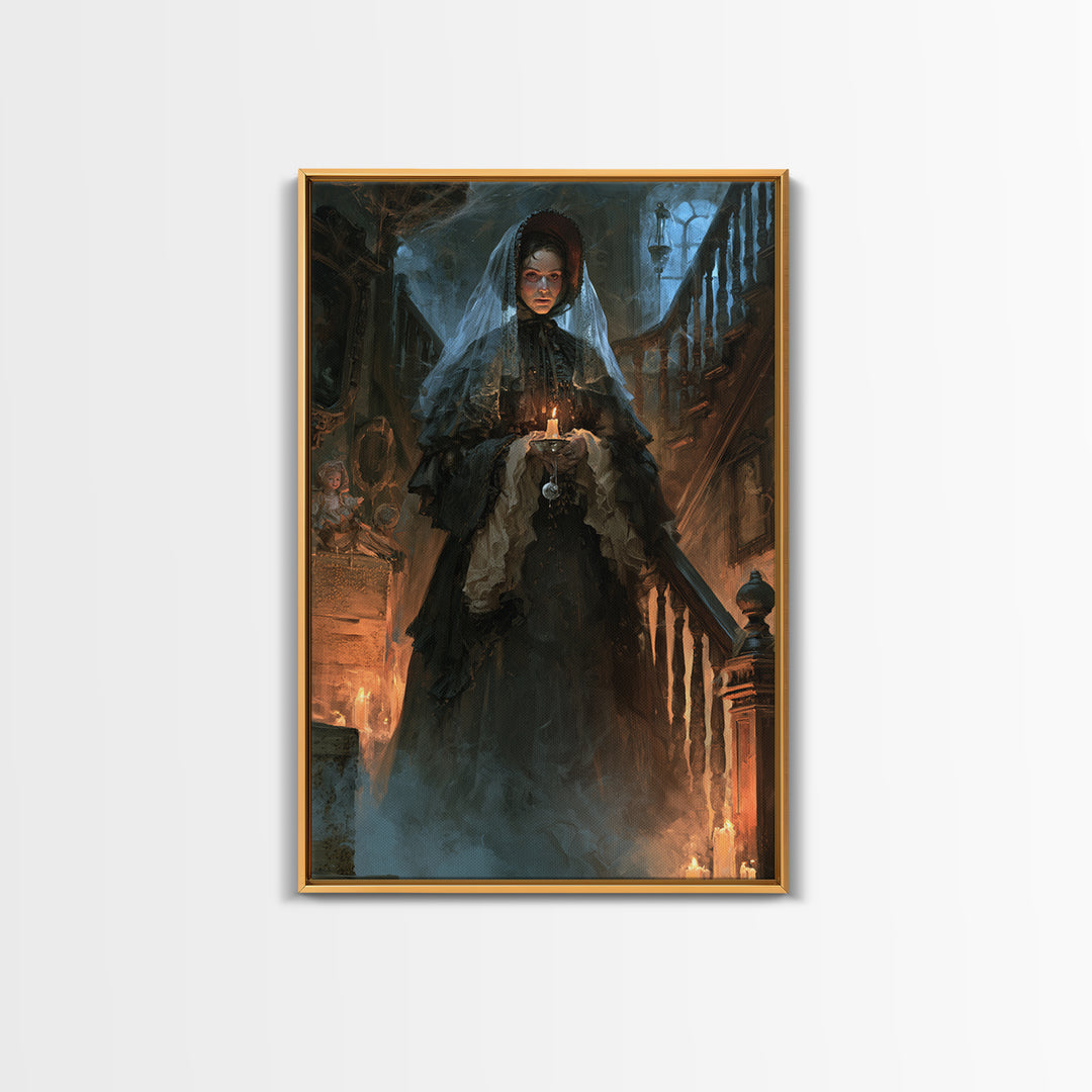 The Cemetery Beekeeper, Dark Academia Wall Art, Vertical Wall Art, Framed Canvas Print, Gothic Wall Decor, Halloween Portrait Art