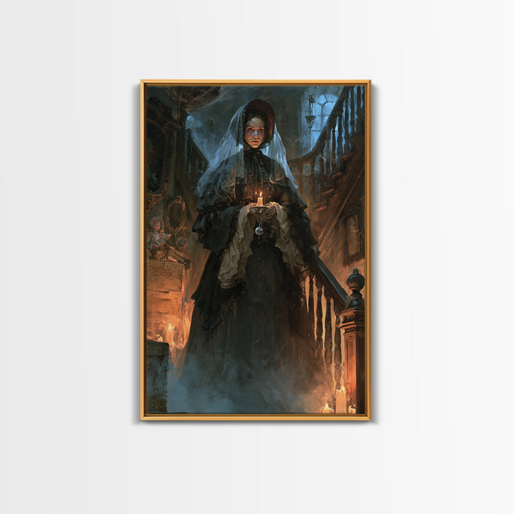 The Cemetery Beekeeper, Dark Academia Wall Art, Vertical Wall Art, Framed Canvas Print, Gothic Wall Decor, Halloween Portrait Art