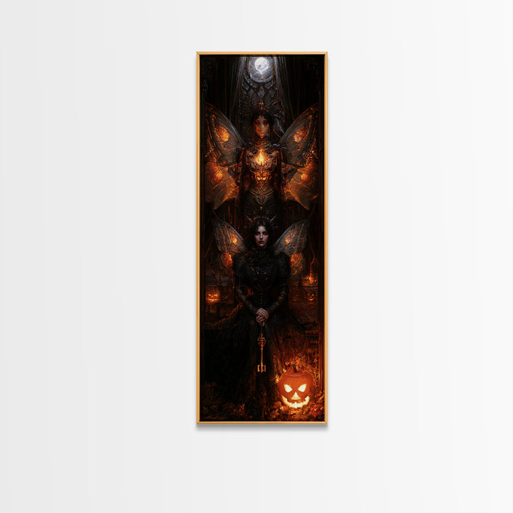 The Moth-Winged Empress, Victorian Horror Portrait, Tall Narrow Wall Art, Canvas Print, Gothic Wall Decor, Halloween Portrait Art