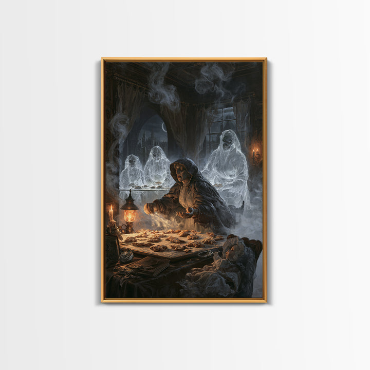 The Ghost Bakery, Victorian Horror Portrait, Vertical Wall Art, Framed Canvas Print, Gothic Wall Decor, Halloween Portrait Art