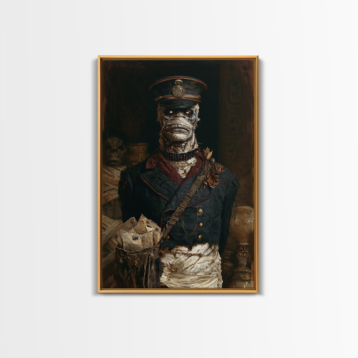 The Mummy Mail Carrier, Dark Academia Wall Art, Vertical Wall Art, Framed Canvas Print, Gothic Wall Decor, Halloween Portrait Art
