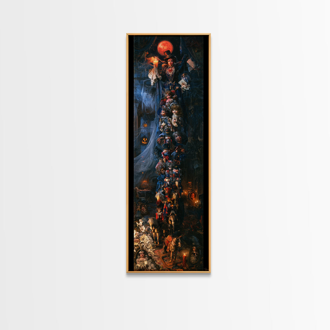 The Haunted Toy Parade, Victorian Gothic Art, Tall Narrow Wall Art, Framed Canvas Print, Gothic Wall Decor, Halloween Portrait Art