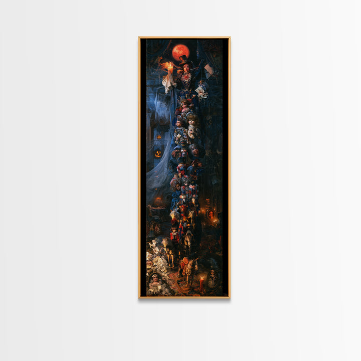 The Haunted Toy Parade, Victorian Gothic Art, Tall Narrow Wall Art, Framed Canvas Print, Gothic Wall Decor, Halloween Portrait Art