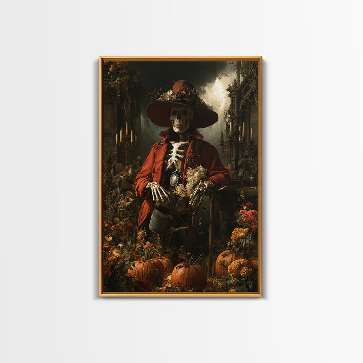 The Skeleton Gardeners, Victorian Gothic Art, Vertical Wall Art, Framed Canvas Print, Gothic Wall Decor, Halloween Portrait Art