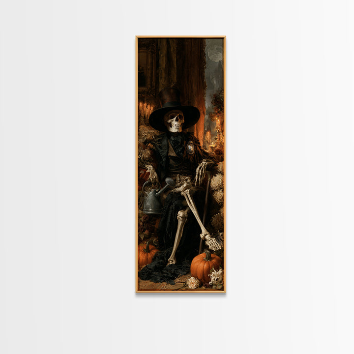 The Skeleton Gardeners, Dark Academia Wall Art, Tall Narrow Wall Art, Framed Canvas Print, Gothic Wall Decor, Halloween Portrait Art