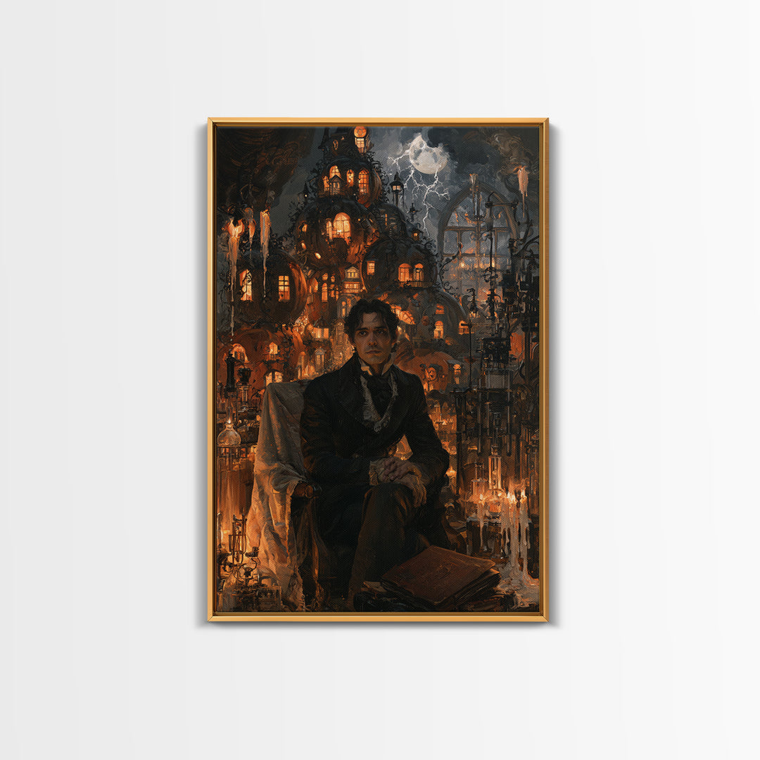 The Pumpkin-House Neighborhood, Macabre Victorian Decor, Vertical Wall Art, Framed Canvas Print, Gothic Wall Decor, Halloween Portrait Art