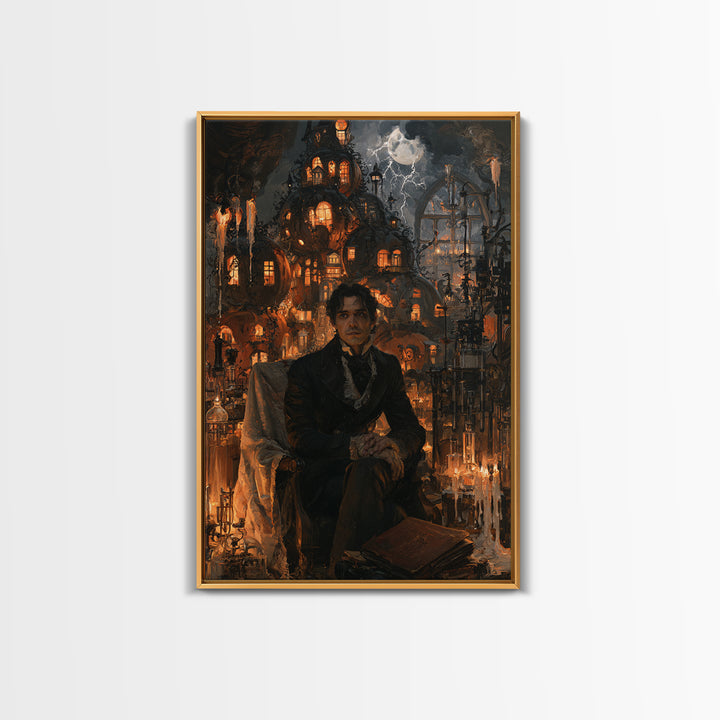 The Pumpkin-House Neighborhood, Macabre Victorian Decor, Vertical Wall Art, Framed Canvas Print, Gothic Wall Decor, Halloween Portrait Art