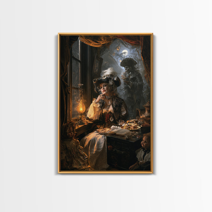 The Ghost Pirate Picnic, Victorian Gothic Art, Vertical Wall Art, Canvas Print, Gothic Wall Decor, Halloween Portrait Art