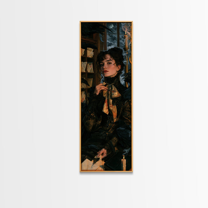 The Raven Post Office, Victorian Gothic Art, Tall Narrow Wall Art, Canvas Print, Gothic Wall Decor, Halloween Portrait Art, Halloween Decor