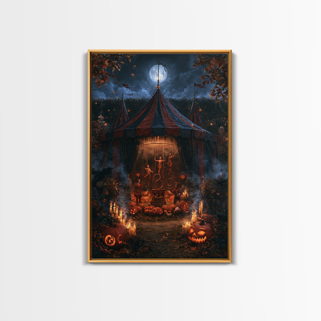 The Jack-O'-Lantern Circus, Macabre Victorian Decor, Vertical Wall Art, Framed Canvas Print, Gothic Wall Decor, Halloween Portrait Art