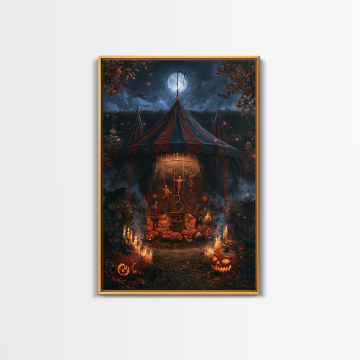 The Jack-O'-Lantern Circus, Macabre Victorian Decor, Vertical Wall Art, Framed Canvas Print, Gothic Wall Decor, Halloween Portrait Art